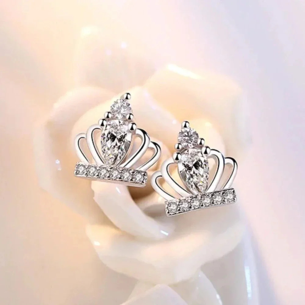 925 Sterling Silver Minimalist Crown Stud Earrings